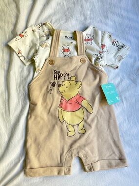 NWT Disney Baby Winnie the Pooh Beige Overalls Set with Tee